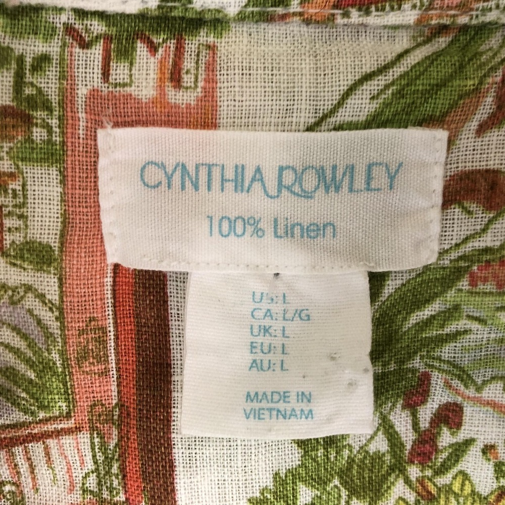 Cynthia Rowley Shirt Womens Large Multicolor 100% Linen Tropical Button Up Print - Picture 4 of 9